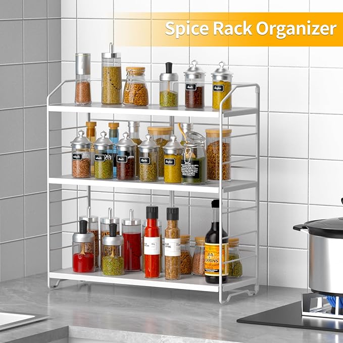 BOIVSHI Bathroom Countertop Organizer, 3-Tier Bathroom Counter Organizer, 8-Levels Height Adjustable, Bathroom Organizer for Kitchen, Livingroom, Office Storage, Metal White
