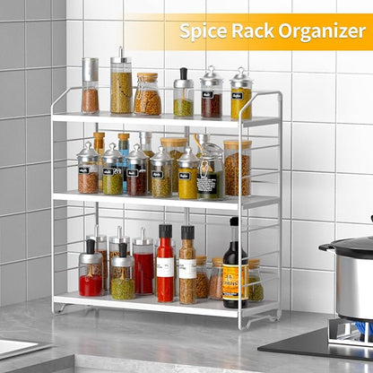 BOIVSHI Bathroom Countertop Organizer, 3-Tier Bathroom Counter Organizer, 8-Levels Height Adjustable, Bathroom Organizer for Kitchen, Livingroom, Office Storage, Metal White