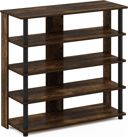 Furinno Turn-N-Tube 5 Tier Wide Shoe Rack, Amber Pine/Black