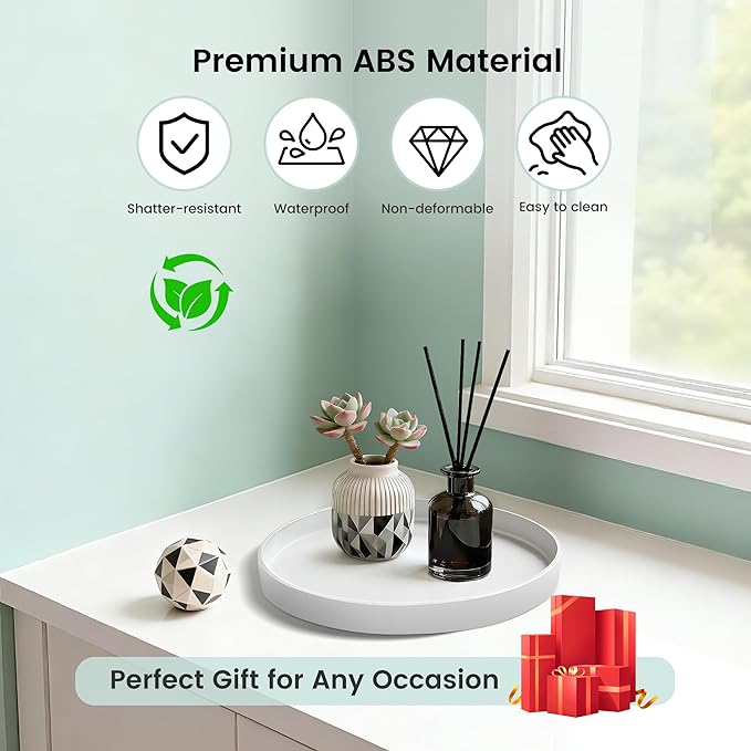 2 Pack 9" Bathroom and Vanity Tray, ABS Bathroom Counter Organizer, Coffee Table Decor for Perfume, Candles, Keys &More. Kitchen Countertop Organizer, Decorative Tray Soap Holder, White