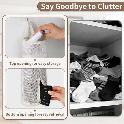 Hanging Sock Storage Bag,Wall Mount Multifunctional Bag,Sock Underwear Organizer,Hanging Closet Organizer,Saver Kitchen Storage Holder for Storing Socks Ties Plastic Bag 3PCS (Beige)