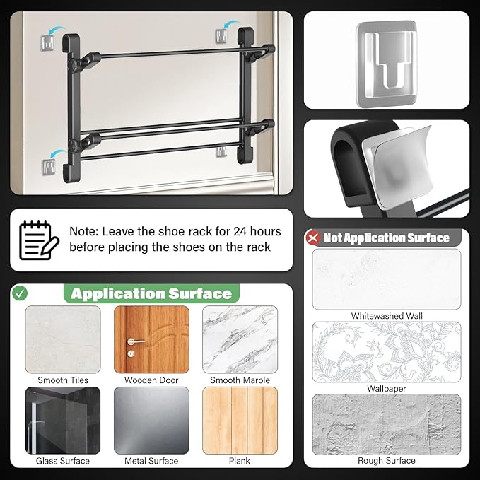 Wall Mounted Shoe Rack - Foldable Wall Mount Shoe Holder for Organizer and Storage, Sticky No Drill Shoes Organization Shelf on The Wall for RV Bathroom Camper Garage Entryway