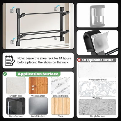 Wall Mounted Shoe Rack - Foldable Wall Mount Shoe Holder for Organizer and Storage, Sticky No Drill Shoes Organization Shelf on The Wall for RV Bathroom Camper Garage Entryway