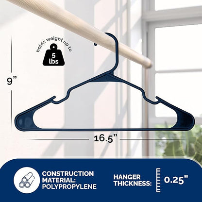 Closetselect Plastic Hangers 50 Pack - Space Saving Clothes Hangers, Made in USA, Durable & Strong Plastic Shirt & Coat Hanger with Notches & Shoulder Grooves, Non-Slip Hangers | Blue Sapphire