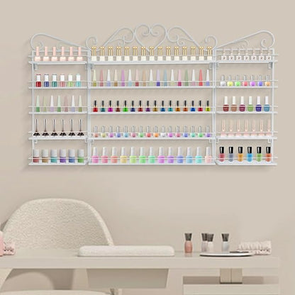 5 Tiers Wall-Mounted Nail Polish Storage Racks Metal Nail Polish Holder Cosmetic Display Case Lipstick Perfume Wall-Mounted Shelf for Home Spa Nail Salon Shop
