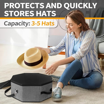 HINIHAO Hat Box for Travel and Storage, Collapsible Cowboy Cap Organizer Case for Closet with Handles, Hat Storage Box for Women and Men