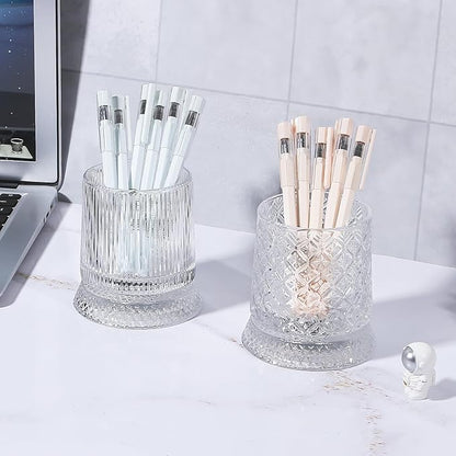 DASITON Makeup Brush Holder Organizer, Crystal Cosmetic Brushes Storage Holder Glass Makeup Organizer, 360° Rotating Make Up Brush Cup for Vanity, Dresser, Bathroom, Pen Pencil Holder for Desk (Clear)