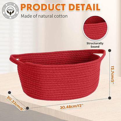 ShellKingdom Storage Basket with Handles, Empty Gift Basket with Gift Bags and Ribbon, Small Woven Baskets for Home, Nursery Storage Organizer, 12 X 8 X 5 INCH, Valentine's Red