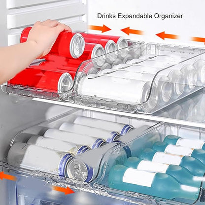 Refrigerator Can Drink Dispenser, 2Pcs Stretchable Canned Drink Holder Tall Skinny Cans Holder Can Drink Organizer for Fridge Freezer Pantry Cabinet Kitchen