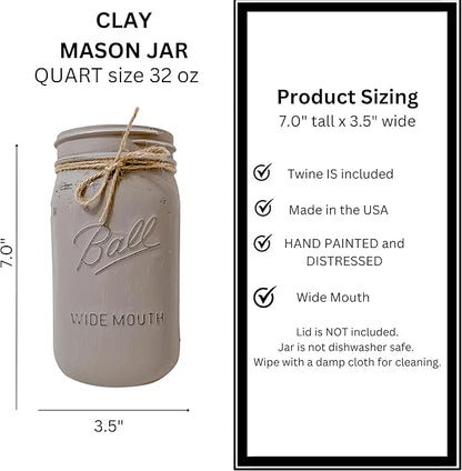 Painted Mason Jar Utensil Holder for Kitchen Counter, 32 oz. Wide Mouth Mason Jar Utensil Holder, Rustic Mason Jars for Centerpieces Rustic Farmhouse Style Mason Jar Decor for Kitchen