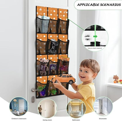 Large Capacity 12-Section Door Hanging Storage Bag, Oxford Fabric Waterproof Scratch-Resistant and for Home Organization, Dots Print Dark Orange