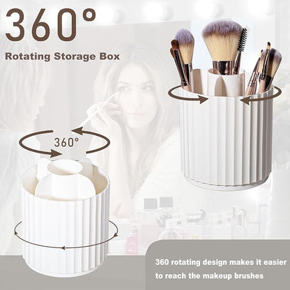 Anyoifax Makeup Brush Holder Organizer 360°Rotating Make Up Brushes Container for Vanity, Spinning Cosmetics Storage Cup, Stripe White