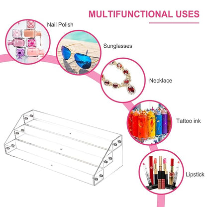 Acrylic Nail Polish Organizer Rack, 3 Tier Paint rack and Storage Shelf, Clear Display Stand for Tattoo Inks, Sunglasses, Essential Oils, Gel Nail Polish - Holds 36 Bottles