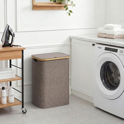 Lifewit 80L Laundry Basket with Lid, Clothes Hampers for Laundry with Bamboo Handles and 1 Removable Bag, Large Foldable Laundry Hamper for Bedroom, Bathroom, Dorm, Laundry Room, Brown