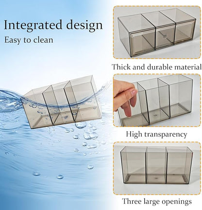 Acrylic Cutlery Organizer, 3-Sectio Clear Plastic Utensil Storage Caddy for Kitchen Countertop, Holds Forks, Knives & Spoons (Transparent gray, 7.1 * 2.6 * 3.5In)