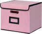 Large Square Storage Bin with Lid, Foldable Organizer Box with Handles & Label Design, for Office, Closet, Home, Documents, Pink, 12.20 x 10.63 x 10.63 Inches, 1 Pack