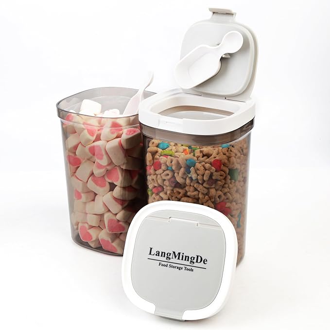 LANGMINGDE Airtight Food Storage Containers, 1.6 QT Coffee Canister Set with Magnetic Scoop, BPA Free, Ideal for Coffee, Spices, Herbs, Candy & Snacks, Keeps Freshness, Easy to Clean, 2 Pieces