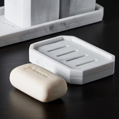 Resin Marble-Like Texture Soap Dish Drainable Soap Holder,Double Layer Draining Soap Dish.