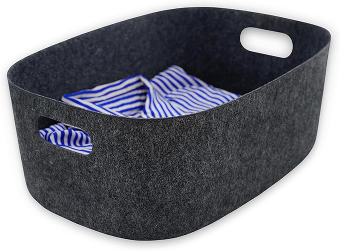 Welaxy Large Felt Storage Basket with Handles, Carbon Open Bin for Shelves, Books, Toys, Laundry & Home clutter-free interiors (Charcoal)