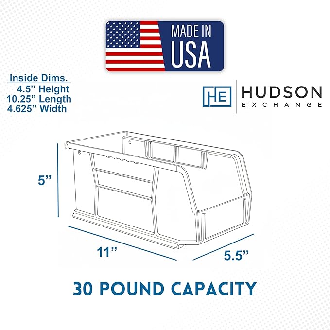 Hudson Exchange 11" x 5-1/2" x 5" (6 Pack) Plastic Stackable Storage Bin and Hanging Container, Stone
