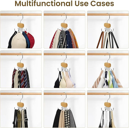 3 Pack Tank Top Hanger, Rotatable Bra Organzier for Closet, Bra Hanger for Closet Organizer, 360° Rotating & Foldable, Metal and Wood, Space-Saving Belt Hangers for Tank Tops, Belt, Tie (Wood)