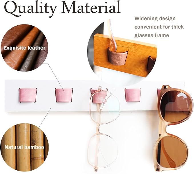 ACOCOFE Sunglass Organizer Glasses Holder,Wood Eyeglass Storage Holder,Sunglasses Rack Eyewear Display((White-pink)