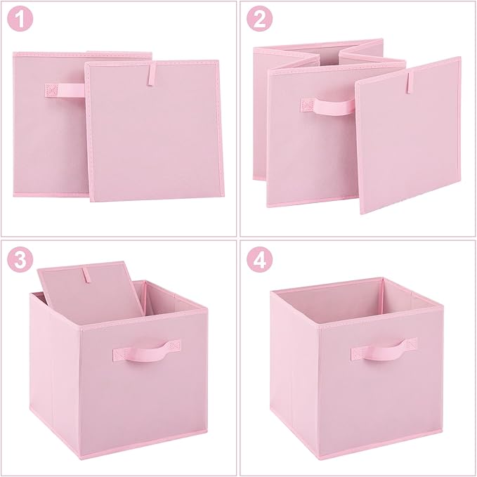 Stero Fabric Storage Bins 6 Pack Fun Colored Durable Storage Cubes with Fabric Handles Foldable Cube Baskets for Home, Kids Room, Closet and Toys Organization Pink