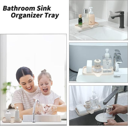 MicoYang Silicone Bathroom Soap Dishes with Drain Spout-Bathroom and Kitchen Sink Organizer,Sponge Holder,Dish Soap Tray,Perfect for Dispenser,Scrubber,Bottle,Cup on Sink or Counter-Tapioca 9.6"×5.3"