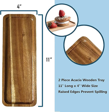 Bathroom Long Vanity Trays, 1PCS Wooden Toilet Tank Storage Tray, Farmhouse Wood Tray Kitchen Living Room Counter Top Organizers for Small Things, Dressing Table Sink Holders 11 x 4 inch