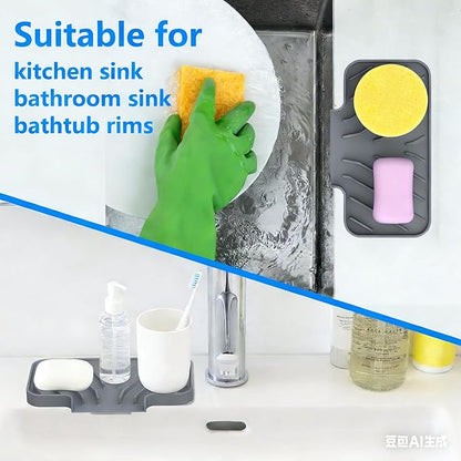 Sponge Holder for Kitchen Sink, Dish Sponge Holder & Soap Tray with Drain, Bathroom Sink Sponge Drying Rack & Perfect Organizer for Dispenser,Bottle,Cup on Sinks or Counter(8"x 4"Gray)