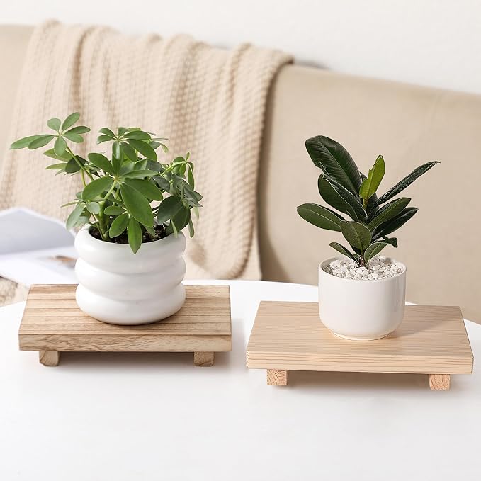 Bathroom Counter Organizer Wood Pedestal Stand Farmhouse Decorative Tray Soap Holder for Kitchen Decor, 9" x 6" - Burlywood