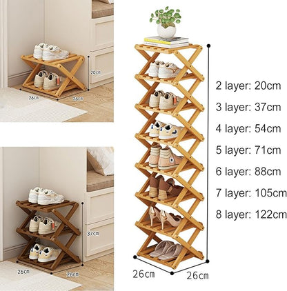 YYW Shoe Rack, Foldable Bamboo Shoes Shelf, Freestanding Shoe Storage Organiser for Entryway, Hallway, Bedroom, Closet (Brown, 3 Layers)