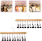 Closet Organizer with 10 Clips, 2026 New Space Saving Hanging Closet Organizer, Hat Scarf Clothespins for Legging Jeans Skirts Socks Pant Hangers (Wood-10 Clips, 2 Pcs)