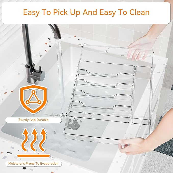 Yieach Large Clear Expandable Silverware Drawer Organizer for Kitchen,BPA FREE Adjustable Utensil Drawer Organizer and Silverware Tray,Plastic Flatware Organizers,Cutlery,Knife,Fork and Spoon Holder