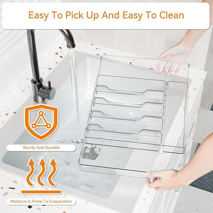 Yieach Large Clear Expandable Silverware Drawer Organizer for Kitchen,BPA FREE Adjustable Utensil Drawer Organizer and Silverware Tray,Plastic Flatware Organizers,Cutlery,Knife,Fork and Spoon Holder