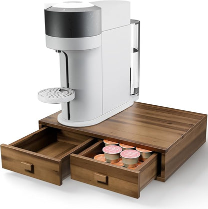 Tinamo Acacia Wood Coffee Pod Storage Drawer for K-cup Holder, Coffee Pod Drawer for Nespresso Pods Holder - Coffee Pod Holder with Drawers, Coffee Station Organizer for K Pod Holder (Walnut color)