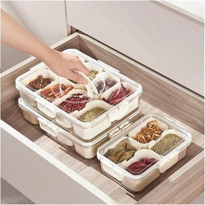 Kitchen Seasoning Storage Box Spice Box Integrated Multi Grid Storage Sealed Tank Moisture-Proof Salt Tank Kitchen Supplies Tool(8 Grid)