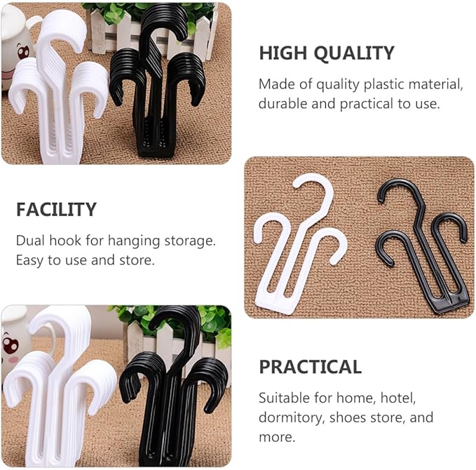 balacoo 20pcs Black Plastic Hanging Shoe Organizer Rack with Hooks for Slipper Drying and Shoe Storage for Home Dormitory and Hotel Use