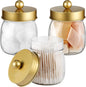 SheeChung 3 Pack Qtip Holder Bathroom Jar Set, Apothecary Mason Jar for Bathroom Vanity Home Storage Organizer, Plastic Acrylic Qtip Dispenser for Cotton Swab, Floss Pick, Farmhouse/Home Decor (Gold)