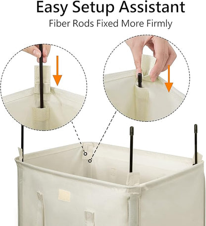WOWLIVE 100L Laundry Hamper with Lid, Large Foldbale Laundry Basket with 2 Removable Bags and Handles, Tall Collapsible Dirty Clothes Hamper for Laundry Room, Bathroom, Dorm (Beige)
