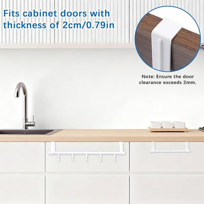 INCREWAY 2Sets Towel Holder, Over Cabinet Door Towel Rack with Hooks, Multi-Purpose Kitchen Towels Rack and Hanger Organizer for Sink Bathroom Pantry Door (White)