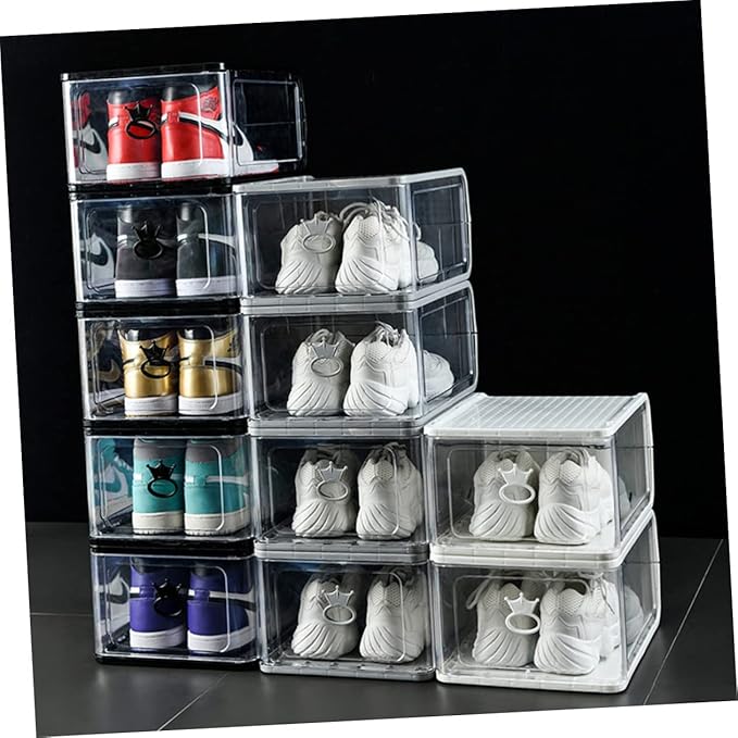 Outanaya 5pcs Shoe Storage Bin Foldable Plastic Shoe Boxes Breathable Loop for Easy Access
