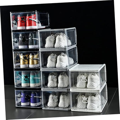 Outanaya 5pcs Shoe Storage Bin Foldable Plastic Shoe Boxes Breathable Loop for Easy Access