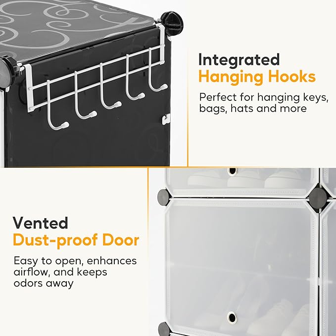 HealSmart Shoe Rack Organizer with Door, Shoe Storage Cabinet, Stackable Plastic Shelves for Closet, Entryway, Hallway, Bedroom, 6-Tier 24-Pair, Black