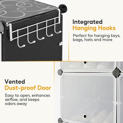 HealSmart Shoe Rack Organizer with Door, Shoe Storage Cabinet, Stackable Plastic Shelves for Closet, Entryway, Hallway, Bedroom, 6-Tier 24-Pair, Black