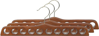 Walnut Finish Wood Scarf Hanger with 10 Holes and Brass Hardware in 17 1/2" Length X 3/4" Thick, 1 Hanger