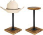 Owlgift Rustic Burnt Wood Hat Stand and Wig Display Rack, 2pcs 11.2” Hat Stands with Industrial Metal Pipe for Display, Square Barbell Base Display, Hat Rack Stand for Display Jewelry Watch Ring Bracelet Helmet