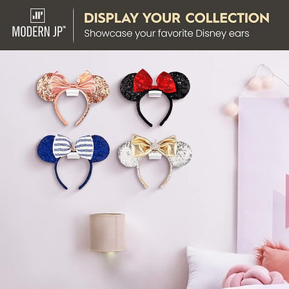 Modern JP Adhesive Hooks for Disney Ears (8-Pack) - Minimalist Disney Ear Holder, No Drilling Headband Holder Design, Strong Hold Headband Organizer - USA Patented, Gray