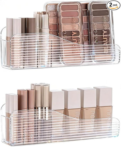 Bathroom Medicine Cabinet Organizer Set, Narrow Compact Makeup Shelves Holder for Lipstick, Cosmetic, 2 Pcs Trays for Cabinet Door Wall, Vanity - Clear
