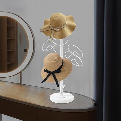 Modern Art Desktop Hat Stand, 6 Hooks Short Hat Rack Stand for Retail, Cowboy Baseball Cap Metal Multiple Holder Hat Storage Rack, 21.6in Height